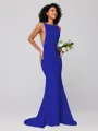Sheath/Column Stretch Crepe Ruffles Square Sleeveless Sweep/Brush Train Bridesmaid Dresses