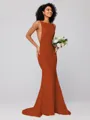 Sheath/Column Stretch Crepe Ruffles Square Sleeveless Sweep/Brush Train Bridesmaid Dresses