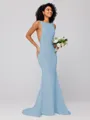 Sheath/Column Stretch Crepe Ruffles Square Sleeveless Sweep/Brush Train Bridesmaid Dresses