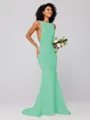 Sheath/Column Stretch Crepe Ruffles Square Sleeveless Sweep/Brush Train Bridesmaid Dresses
