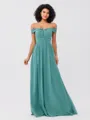 A-Line/Princess Chiffon Ruched Off-the-Shoulder Sleeveless Floor-Length Bridesmaid Dresses