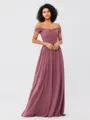 A-Line/Princess Chiffon Ruched Off-the-Shoulder Sleeveless Floor-Length Bridesmaid Dresses