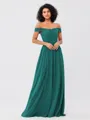 A-Line/Princess Chiffon Ruched Off-the-Shoulder Sleeveless Floor-Length Bridesmaid Dresses