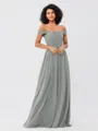 A-Line/Princess Chiffon Ruched Off-the-Shoulder Sleeveless Floor-Length Bridesmaid Dresses