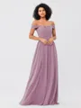 A-Line/Princess Chiffon Ruched Off-the-Shoulder Sleeveless Floor-Length Bridesmaid Dresses