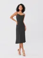 Sheath/Column Charmeuse Ruched Spaghetti Straps Sleeveless Tea-Length Bridesmaid Dresses