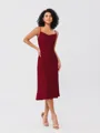 Sheath/Column Charmeuse Ruched Spaghetti Straps Sleeveless Tea-Length Bridesmaid Dresses