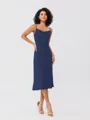 Sheath/Column Charmeuse Ruched Spaghetti Straps Sleeveless Tea-Length Bridesmaid Dresses