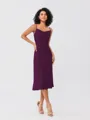 Sheath/Column Charmeuse Ruched Spaghetti Straps Sleeveless Tea-Length Bridesmaid Dresses