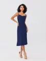 Sheath/Column Charmeuse Ruched Spaghetti Straps Sleeveless Tea-Length Bridesmaid Dresses