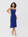 Sheath/Column Charmeuse Ruched Spaghetti Straps Sleeveless Tea-Length Bridesmaid Dresses