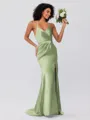 Sheath/Column Silk Like Satin Ruched Spaghetti Straps Sleeveless Sweep/Brush Train Bridesmaid Dresses