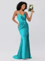 Sheath/Column Silk Like Satin Ruched Spaghetti Straps Sleeveless Sweep/Brush Train Bridesmaid Dresses