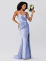 Sheath/Column Silk Like Satin Ruched Spaghetti Straps Sleeveless Sweep/Brush Train Bridesmaid Dresses