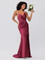Sheath/Column Silk Like Satin Ruched Spaghetti Straps Sleeveless Sweep/Brush Train Bridesmaid Dresses