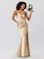 Sheath/Column Silk Like Satin Ruched Spaghetti Straps Sleeveless Sweep/Brush Train Bridesmaid Dresses
