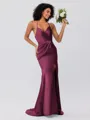 Sheath/Column Silk Like Satin Ruched Spaghetti Straps Sleeveless Sweep/Brush Train Bridesmaid Dresses