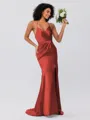Sheath/Column Silk Like Satin Ruched Spaghetti Straps Sleeveless Sweep/Brush Train Bridesmaid Dresses
