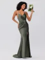 Sheath/Column Silk Like Satin Ruched Spaghetti Straps Sleeveless Sweep/Brush Train Bridesmaid Dresses