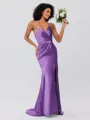 Sheath/Column Silk Like Satin Ruched Spaghetti Straps Sleeveless Sweep/Brush Train Bridesmaid Dresses