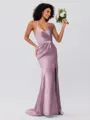 Sheath/Column Silk Like Satin Ruched Spaghetti Straps Sleeveless Sweep/Brush Train Bridesmaid Dresses