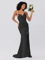 Sheath/Column Silk Like Satin Ruched Spaghetti Straps Sleeveless Sweep/Brush Train Bridesmaid Dresses