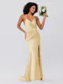 Sheath/Column Silk Like Satin Ruched Spaghetti Straps Sleeveless Sweep/Brush Train Bridesmaid Dresses