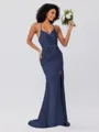 Sheath/Column Silk Like Satin Ruched Spaghetti Straps Sleeveless Sweep/Brush Train Bridesmaid Dresses