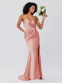 Sheath/Column Silk Like Satin Ruched Spaghetti Straps Sleeveless Sweep/Brush Train Bridesmaid Dresses
