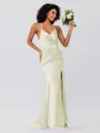Sheath/Column Silk Like Satin Ruched Spaghetti Straps Sleeveless Sweep/Brush Train Bridesmaid Dresses