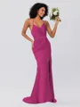 Sheath/Column Silk Like Satin Ruched Spaghetti Straps Sleeveless Sweep/Brush Train Bridesmaid Dresses