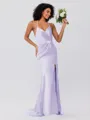 Sheath/Column Silk Like Satin Ruched Spaghetti Straps Sleeveless Sweep/Brush Train Bridesmaid Dresses