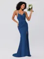 Sheath/Column Silk Like Satin Ruched Spaghetti Straps Sleeveless Sweep/Brush Train Bridesmaid Dresses
