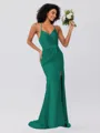 Sheath/Column Silk Like Satin Ruched Spaghetti Straps Sleeveless Sweep/Brush Train Bridesmaid Dresses