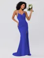 Sheath/Column Silk Like Satin Ruched Spaghetti Straps Sleeveless Sweep/Brush Train Bridesmaid Dresses