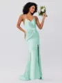 Sheath/Column Silk Like Satin Ruched Spaghetti Straps Sleeveless Sweep/Brush Train Bridesmaid Dresses