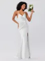 Sheath/Column Silk Like Satin Ruched Spaghetti Straps Sleeveless Sweep/Brush Train Bridesmaid Dresses