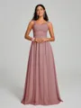 A-Line/Princess Straps Floor-Lengt Sleeveless Chiffon Bridesmaid Dress