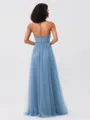 A-Line/Princess Tulle Ruched Halter Sleeveless Floor-Length Bridesmaid Dresses