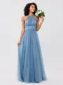 A-Line/Princess Tulle Ruched Halter Sleeveless Floor-Length Bridesmaid Dresses