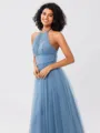 A-Line/Princess Tulle Ruched Halter Sleeveless Floor-Length Bridesmaid Dresses
