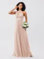 A-Line/Princess Tulle Ruched Halter Sleeveless Floor-Length Bridesmaid Dresses