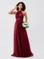 A-Line/Princess Tulle Ruched Halter Sleeveless Floor-Length Bridesmaid Dresses