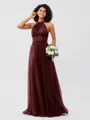 A-Line/Princess Tulle Ruched Halter Sleeveless Floor-Length Bridesmaid Dresses