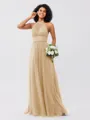 A-Line/Princess Tulle Ruched Halter Sleeveless Floor-Length Bridesmaid Dresses