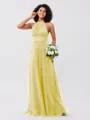 A-Line/Princess Tulle Ruched Halter Sleeveless Floor-Length Bridesmaid Dresses