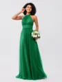 A-Line/Princess Tulle Ruched Halter Sleeveless Floor-Length Bridesmaid Dresses