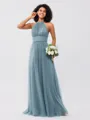 A-Line/Princess Tulle Ruched Halter Sleeveless Floor-Length Bridesmaid Dresses