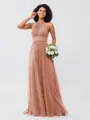 A-Line/Princess Tulle Ruched Halter Sleeveless Floor-Length Bridesmaid Dresses