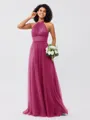 A-Line/Princess Tulle Ruched Halter Sleeveless Floor-Length Bridesmaid Dresses